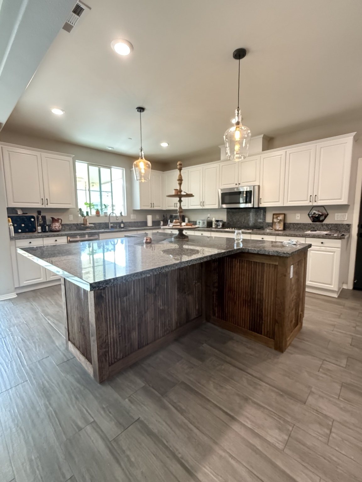 Stained wood island after